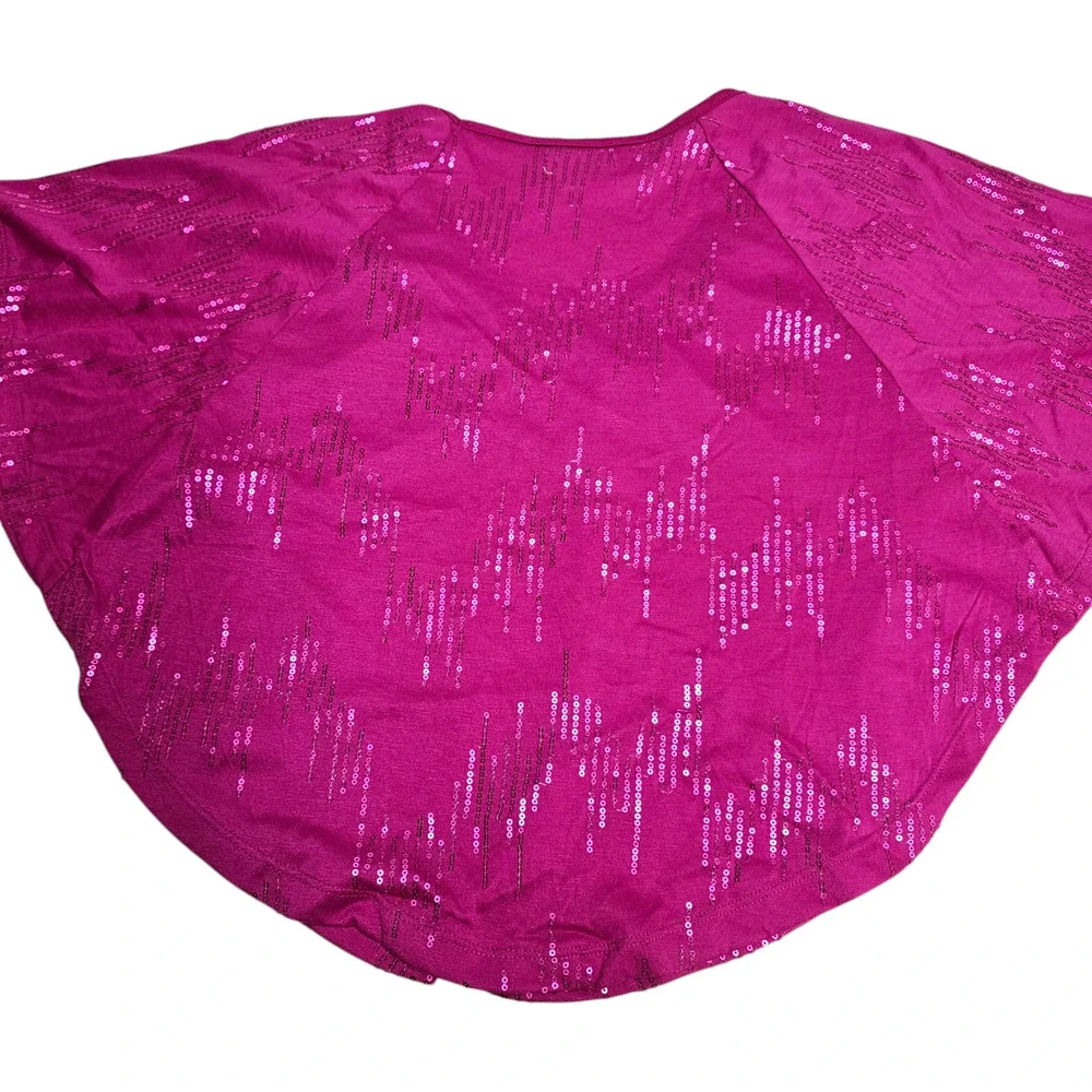 Sequined Womens Circle Poncho Top Size Med Pink Glam Swiftie Flowy Summer - Picture 2 of 8